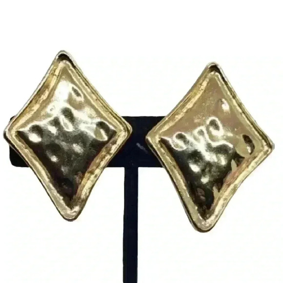 Givenchy Jewelry - GIVENCHY Earrings Giant Statement Diamond Shaped Gold Wavy Clip Vintage Chunky